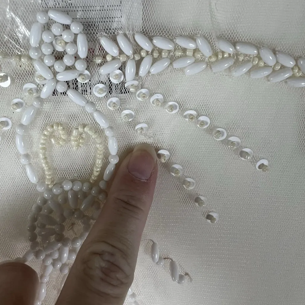 Free‎ People Top Womens Cream Sheer Beaded Mesh Boho Lace Top Size M NWT Boho - Image 5