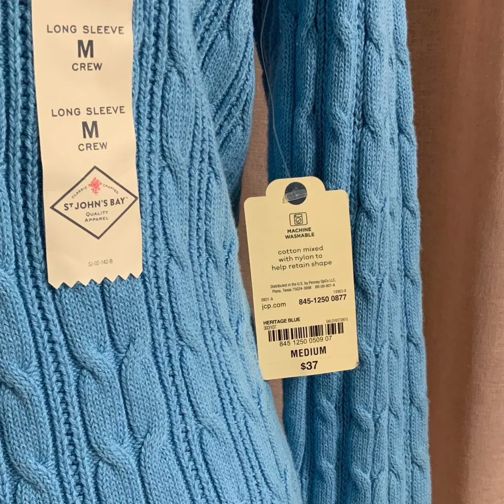 St. John's Bay Light Blue Cable Knit Sweater - Image 4