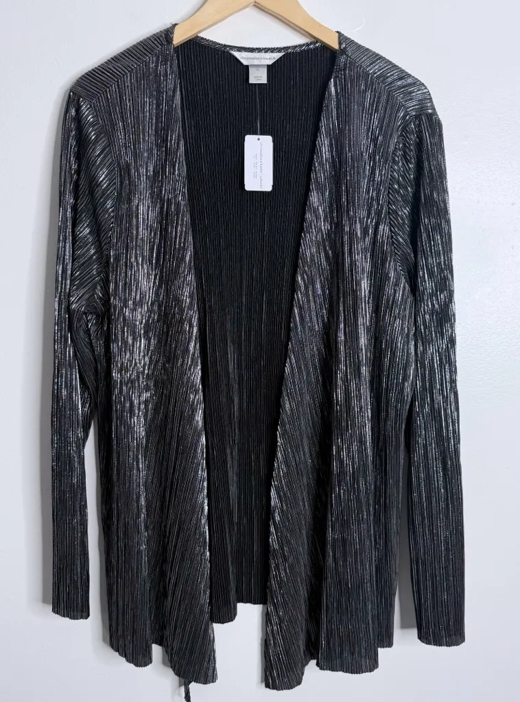 NWT Christopher & Banks Women’s Black Metallic Open Front Cardigan Size X-Large - Image 1