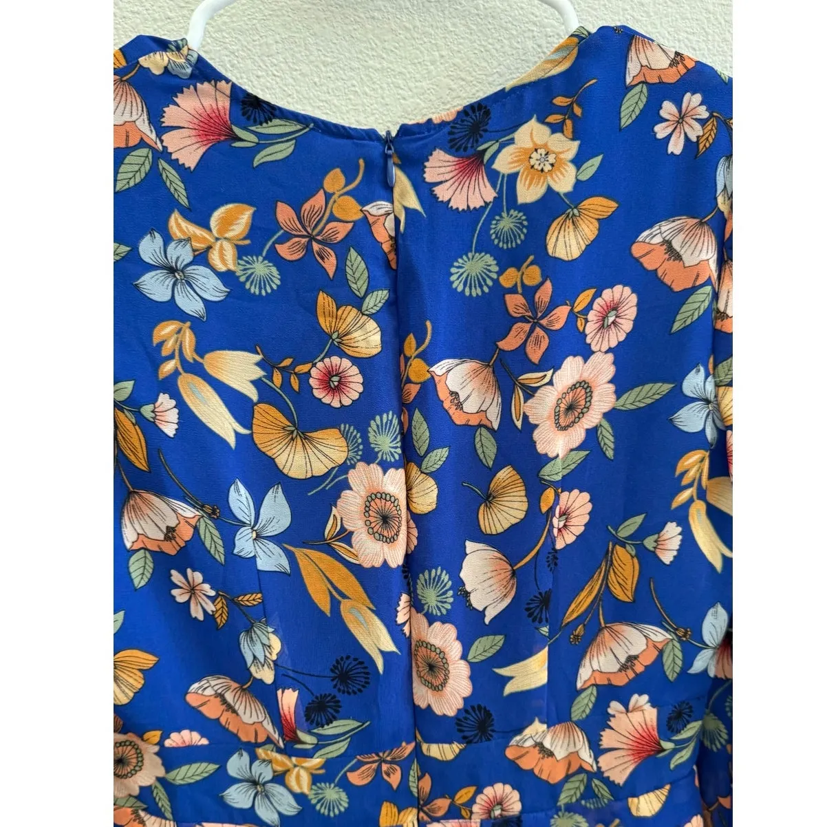 Forever 21 Blue Floral Romper Maxi Dress Womens S V Neck Long Sleeve Like New - Image 7