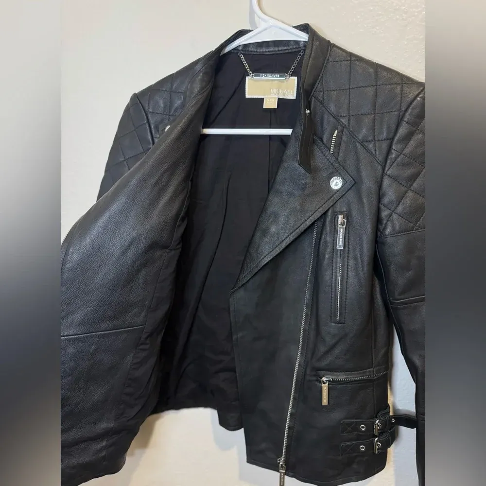 MICHAEL Michael Kors 100% Leather Moto Black‎ Jacket Size XXS Black - Image 9