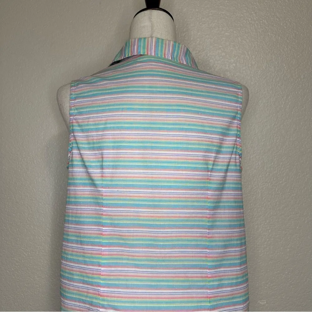 Fresh Produce 100% Cotton Multicolor Striped Sleeveles Button down Shirt - Image 7