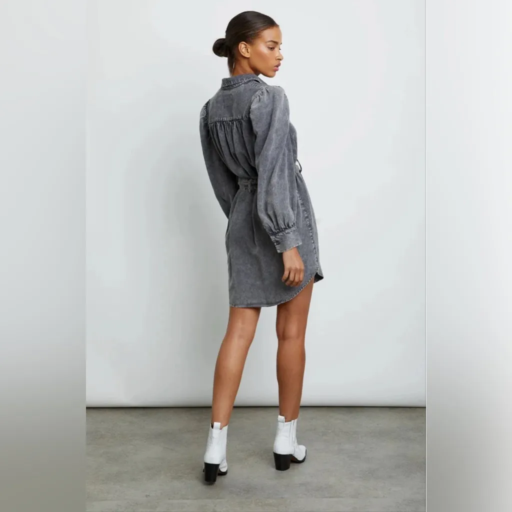 Rails Adele Black Acid Wash Denim Tie Waist Shirt Dress Size L - Image 2