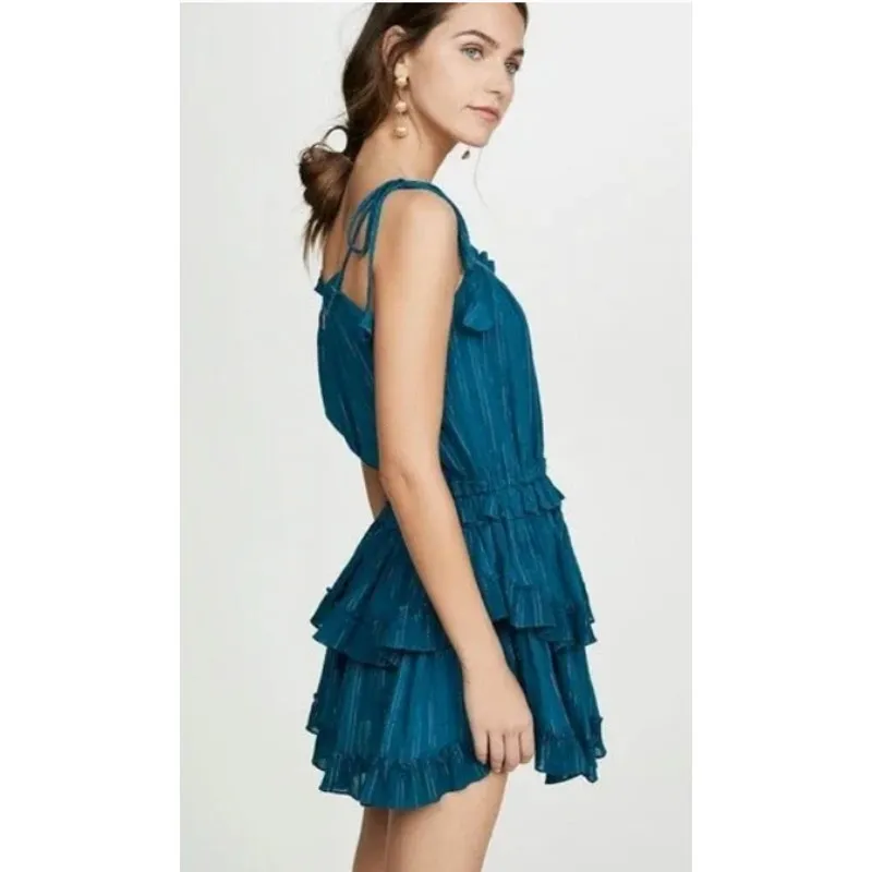 MISA Mini Rosella Ruffle Dress Turquoise Womens Small - Image 3