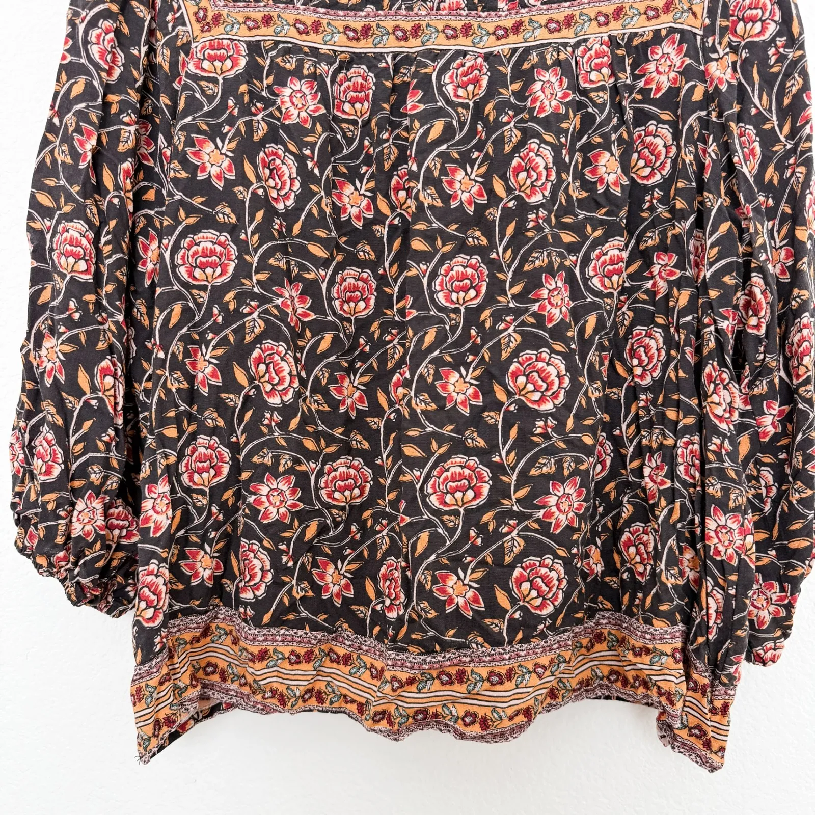 Knox Rose Womens Boho Blouse Size XXL Black Floral Peasant Cottage Prairie Folk‎ - Image 3