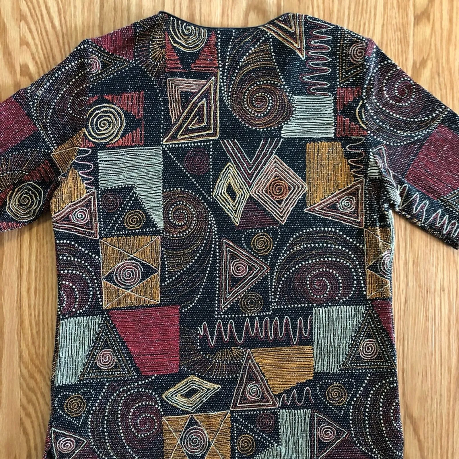 Hermann Lange Multicolor Black Red Beaded Blouse Womens 38 Small Medium - Image 6