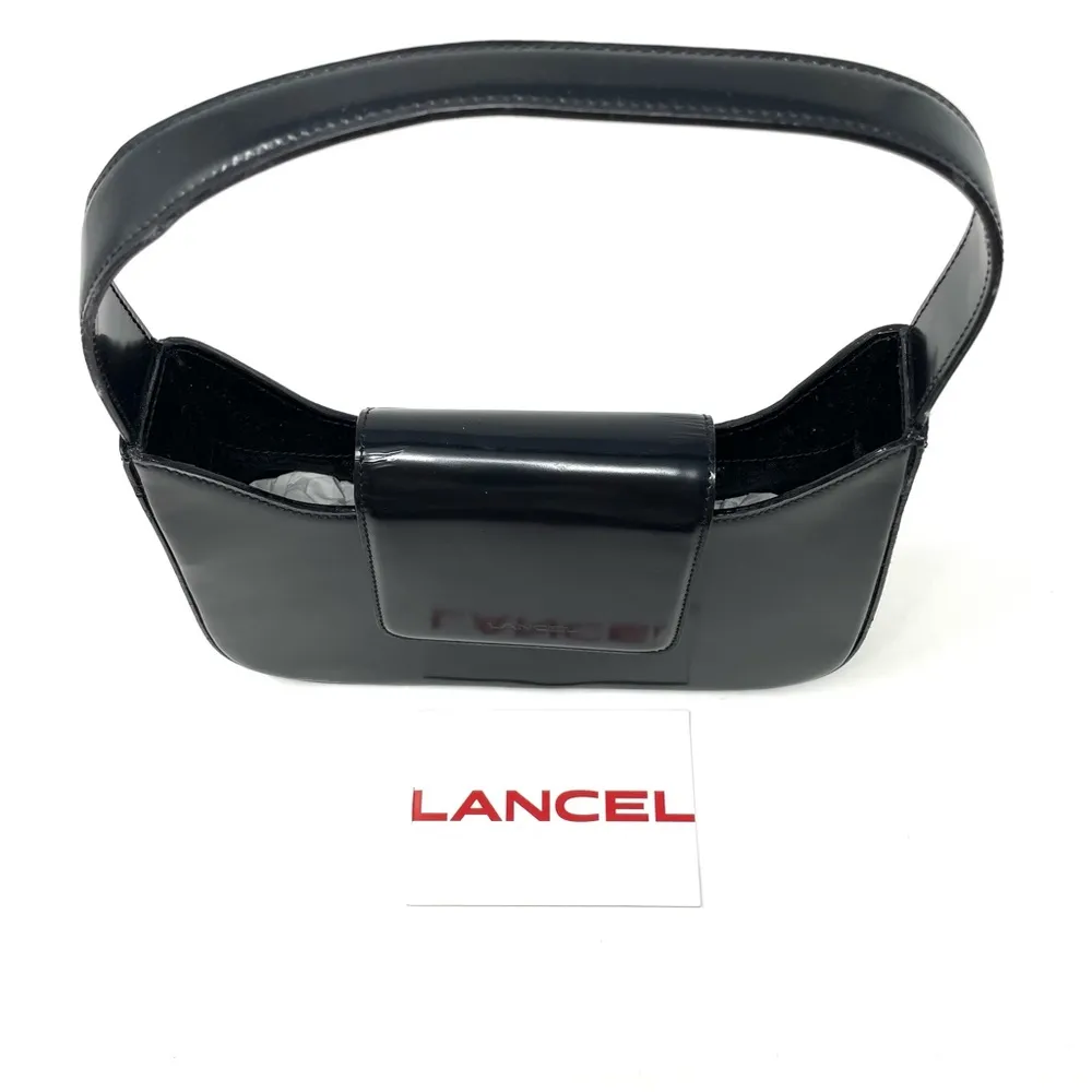 LANCEL Paris high gloss small black leather structured purse, made in Italy - Image 6
