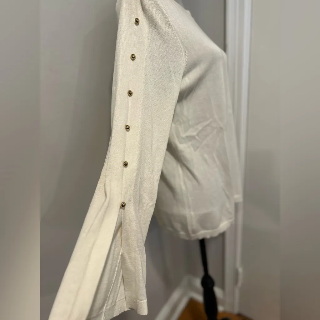 Michael Kors Womens Sz: L Boat Neck Sweater Gold Buttons Bell Slit Sleeves. - Image 8