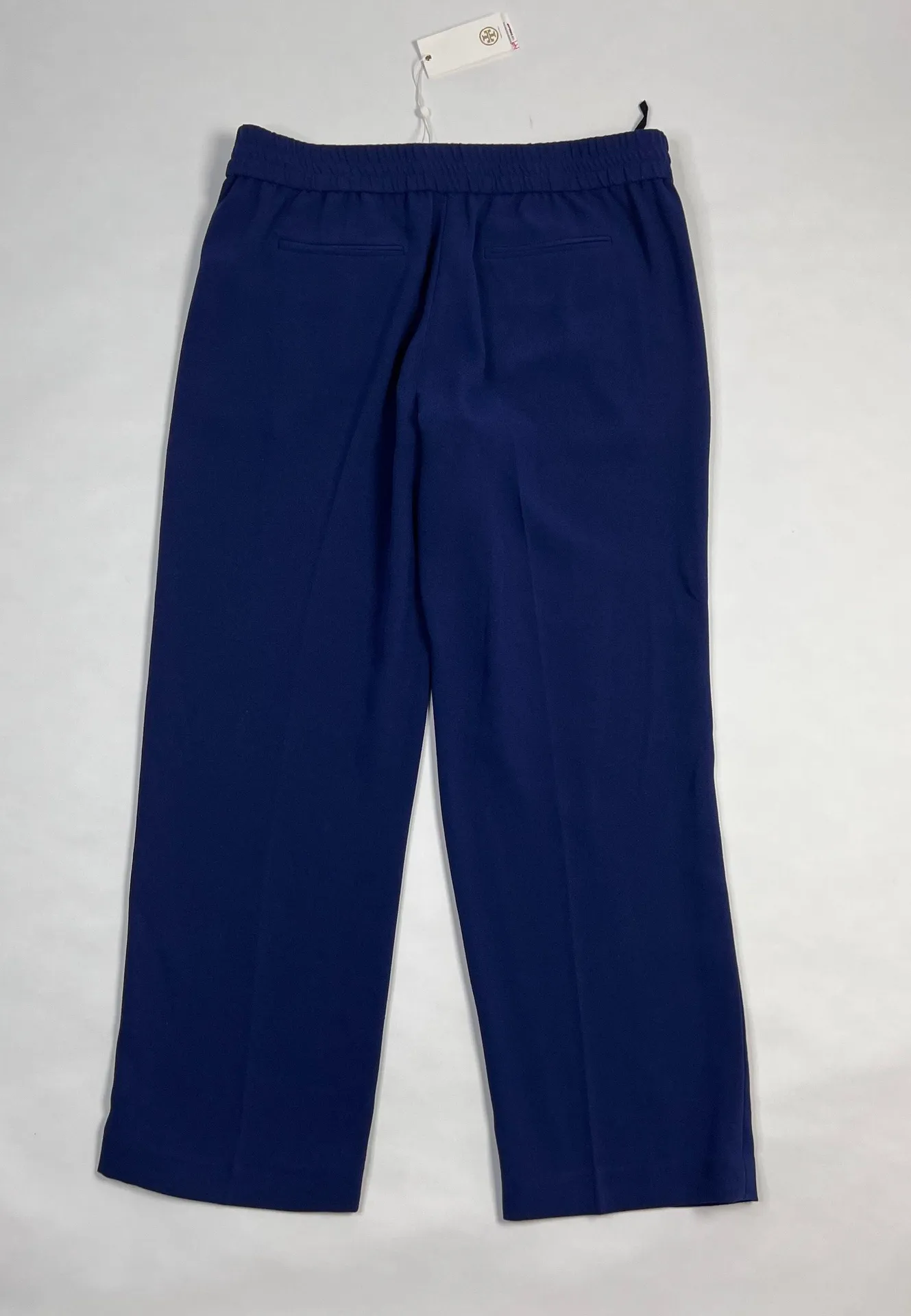 Tory Burch NEW  Addison Crepe Pull On Stretch Waist Cropped Ankle Pants Navy Sea - Image 4