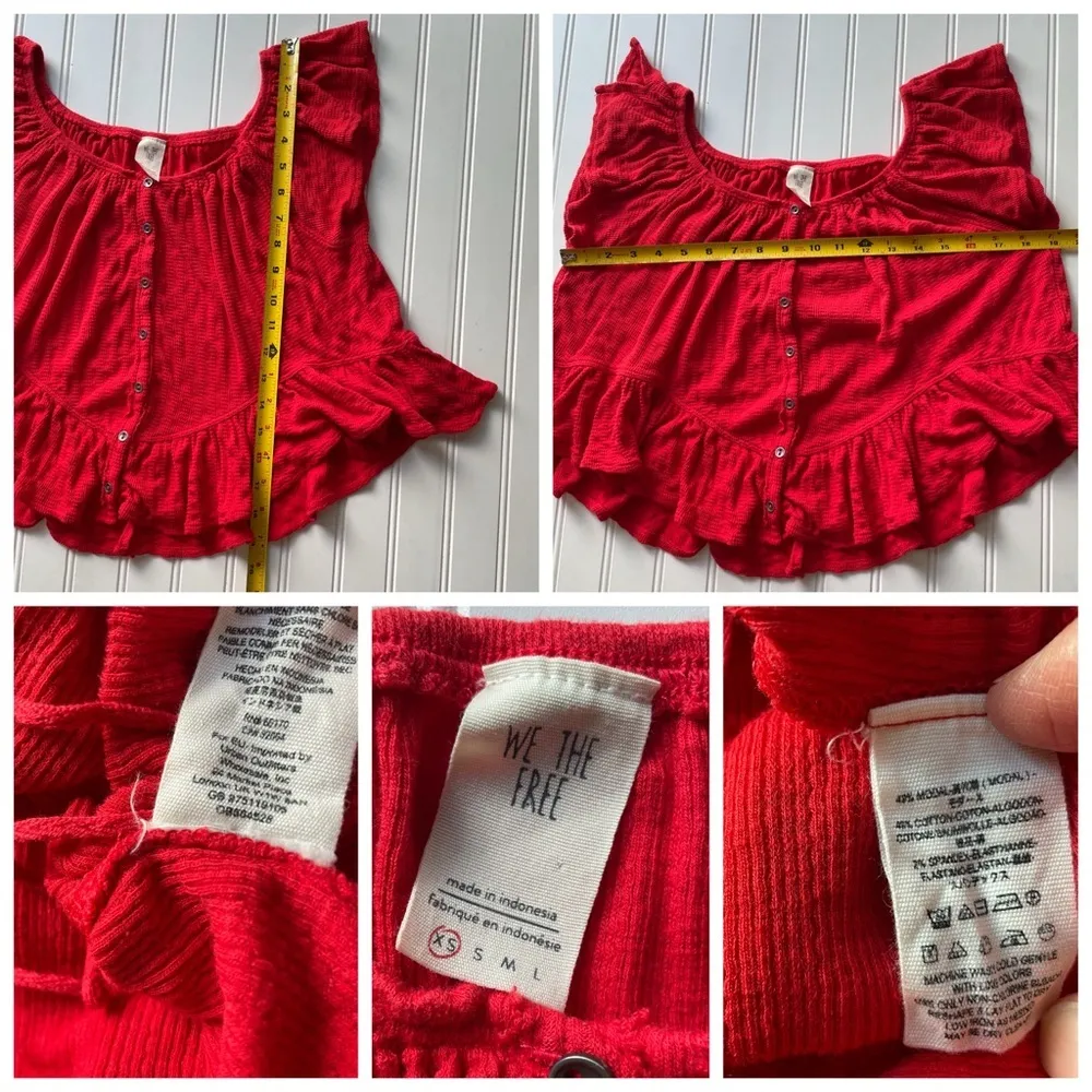 We The Free UO Urban Outfitters Mint Julep Ruffle Off shoulder top Red Size XS - Image 6