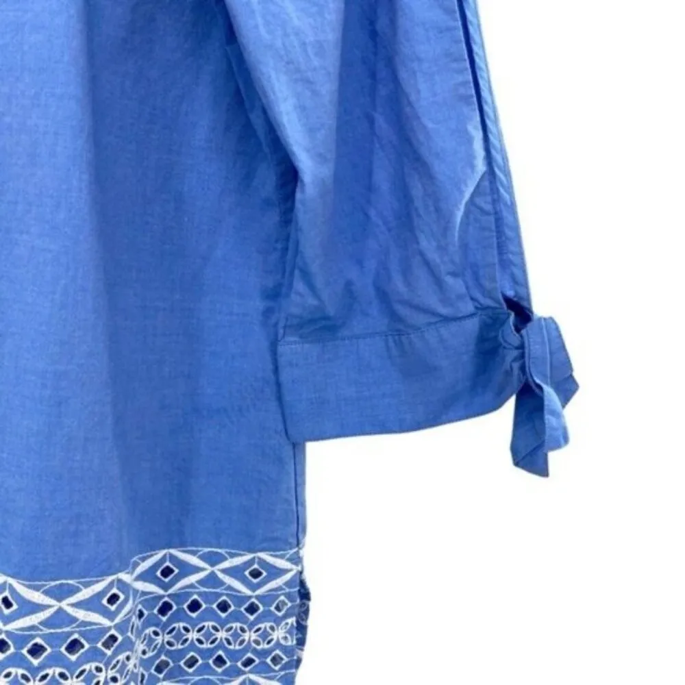 Eyelet Cotton Blue Chambray Top Size Large Boho Cottagecore - Image 9