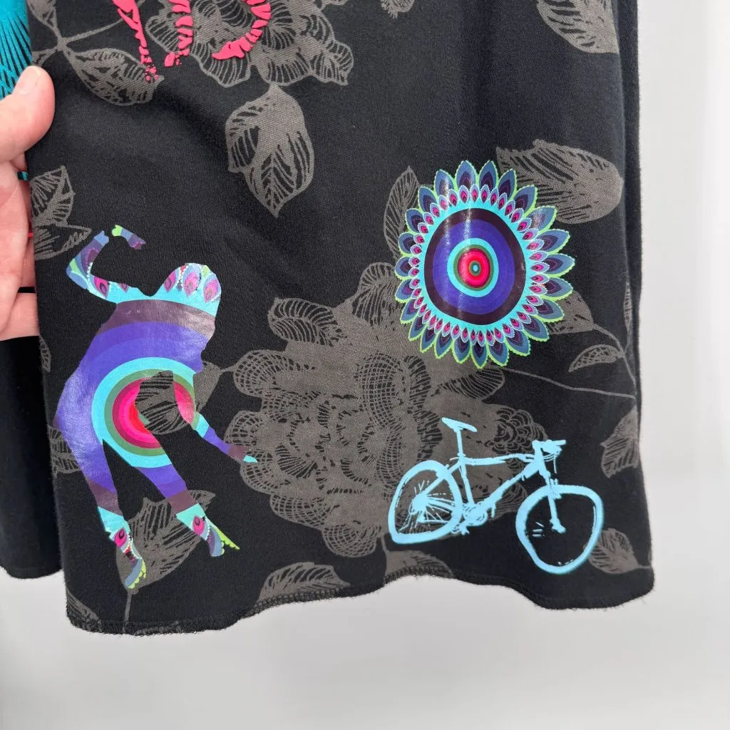 Desigual Artsy Collage Floral Bicycle Dress Womens‎ Small Black Cotton - Image 4