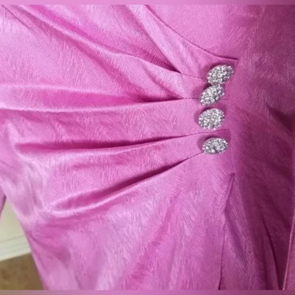 $249 WAYF Womens Pink Surplice V-Neck Puff-Sleeve Faux-Wrap Jacquard Dress - Image 5