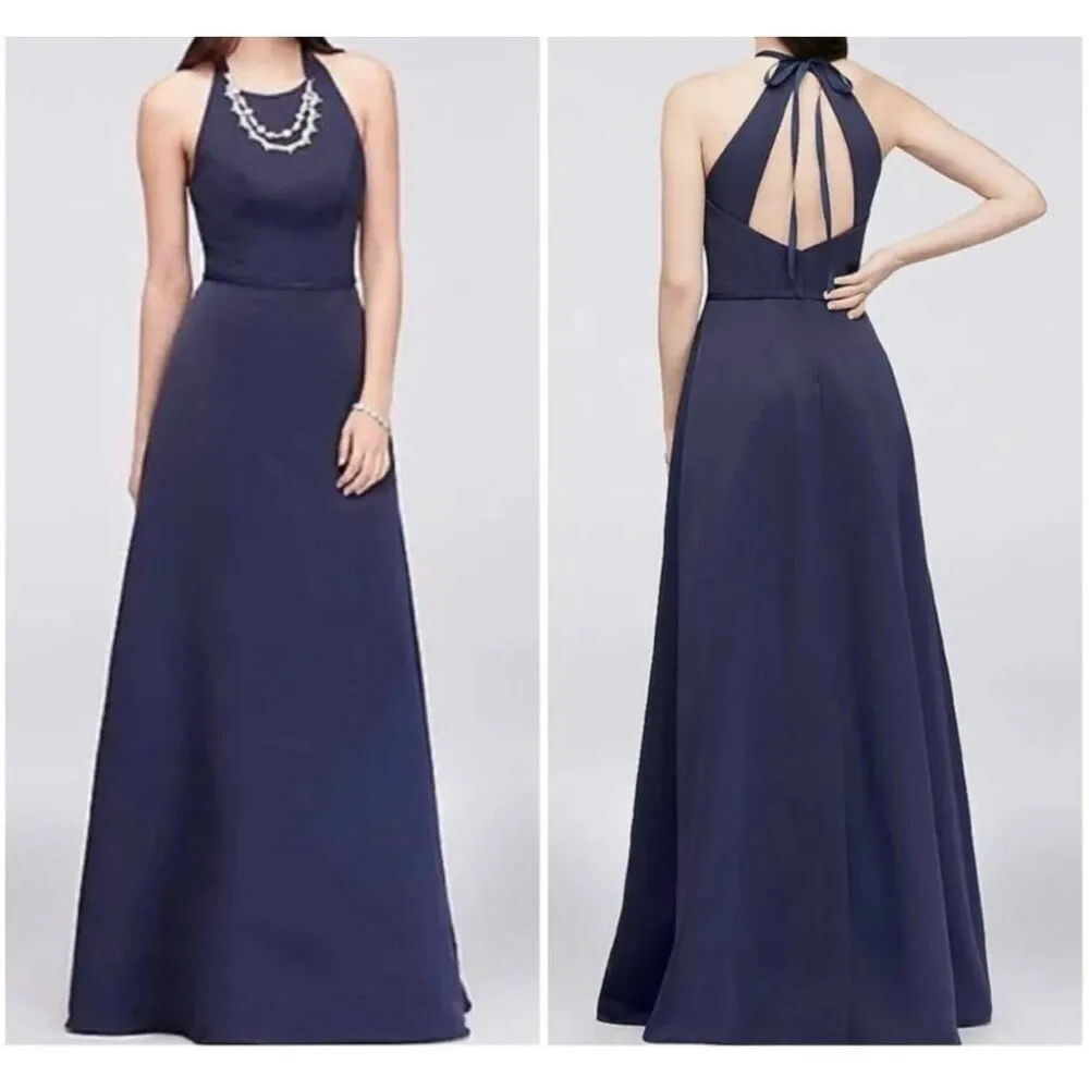 Oleg Cassini Faille crystal neck marine blue a-line maxi dress 18 - Image 2