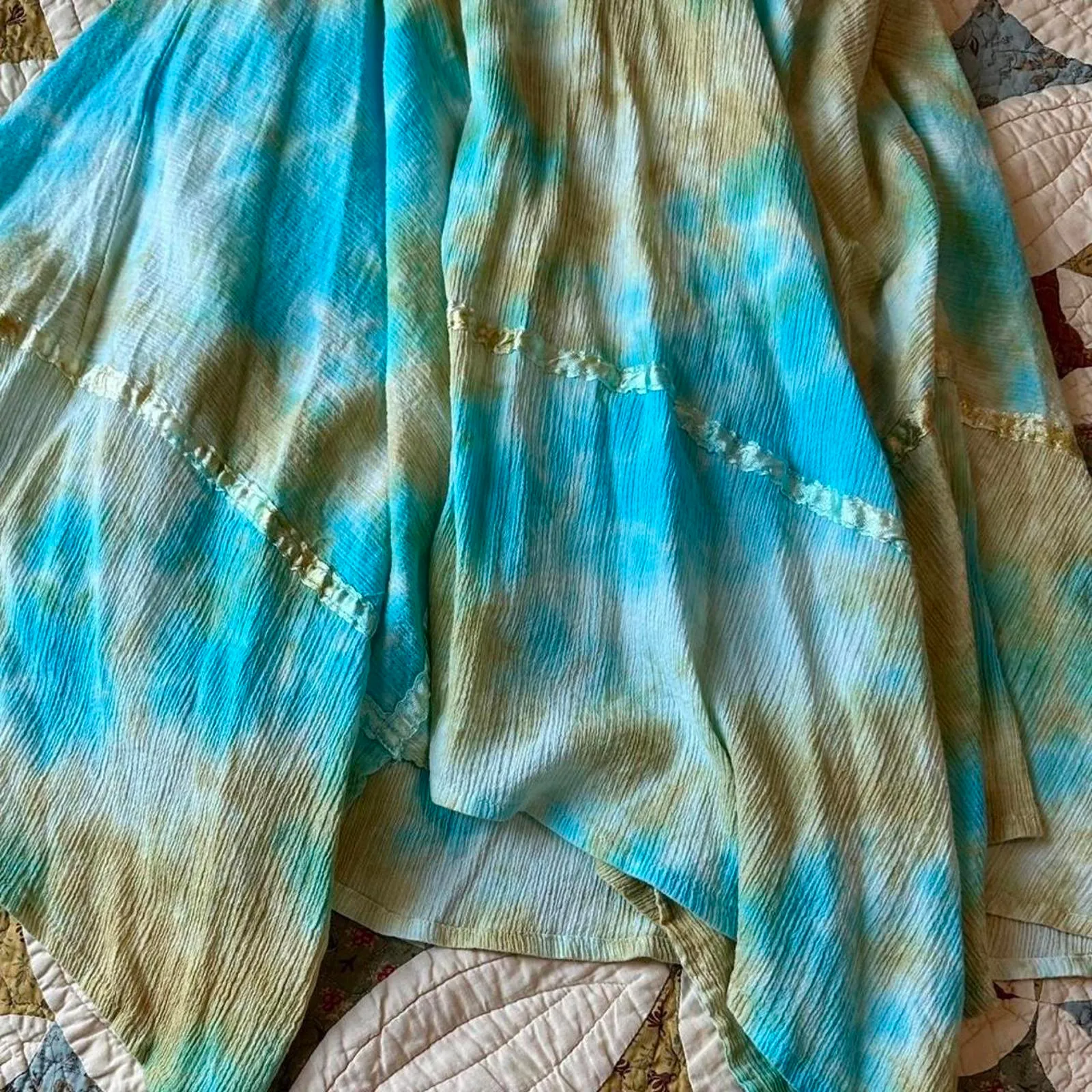Unique rare vintage Y2K blue and green tie-dye halter top whimsical fairy dress. - Image 3