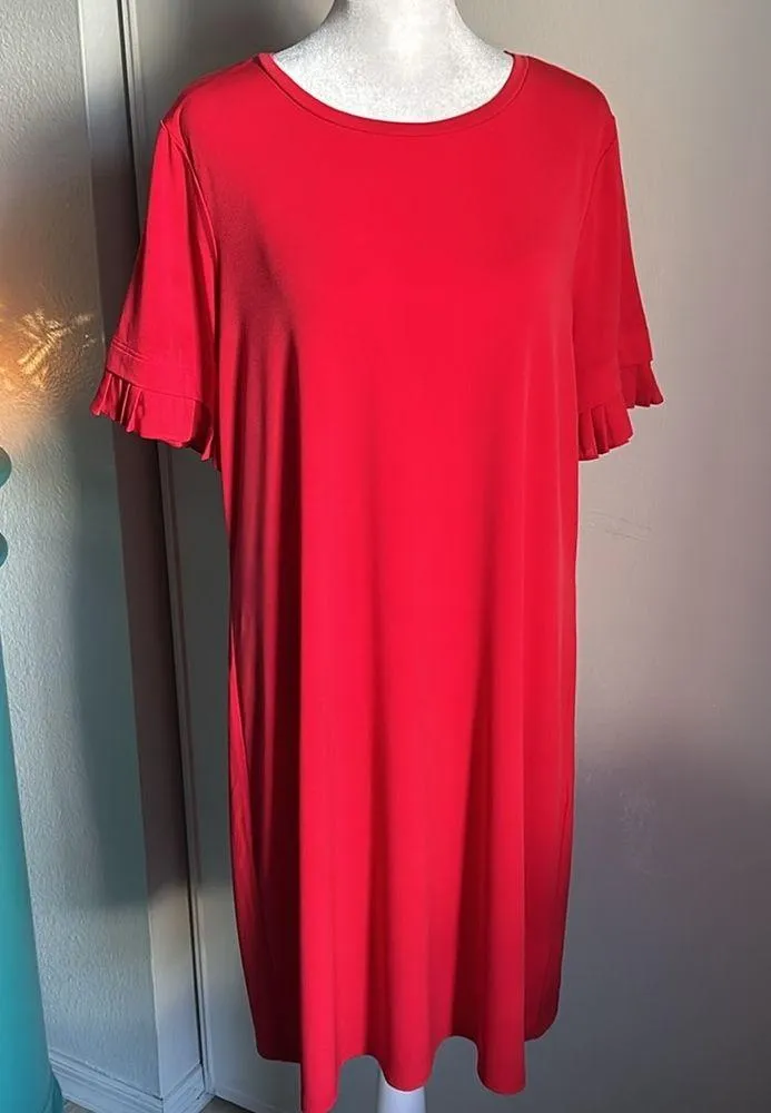 Michael Kors Women’s Short Ruffle Sleeve Pull On Stretch Red Midi Shirt Dress - Image 9