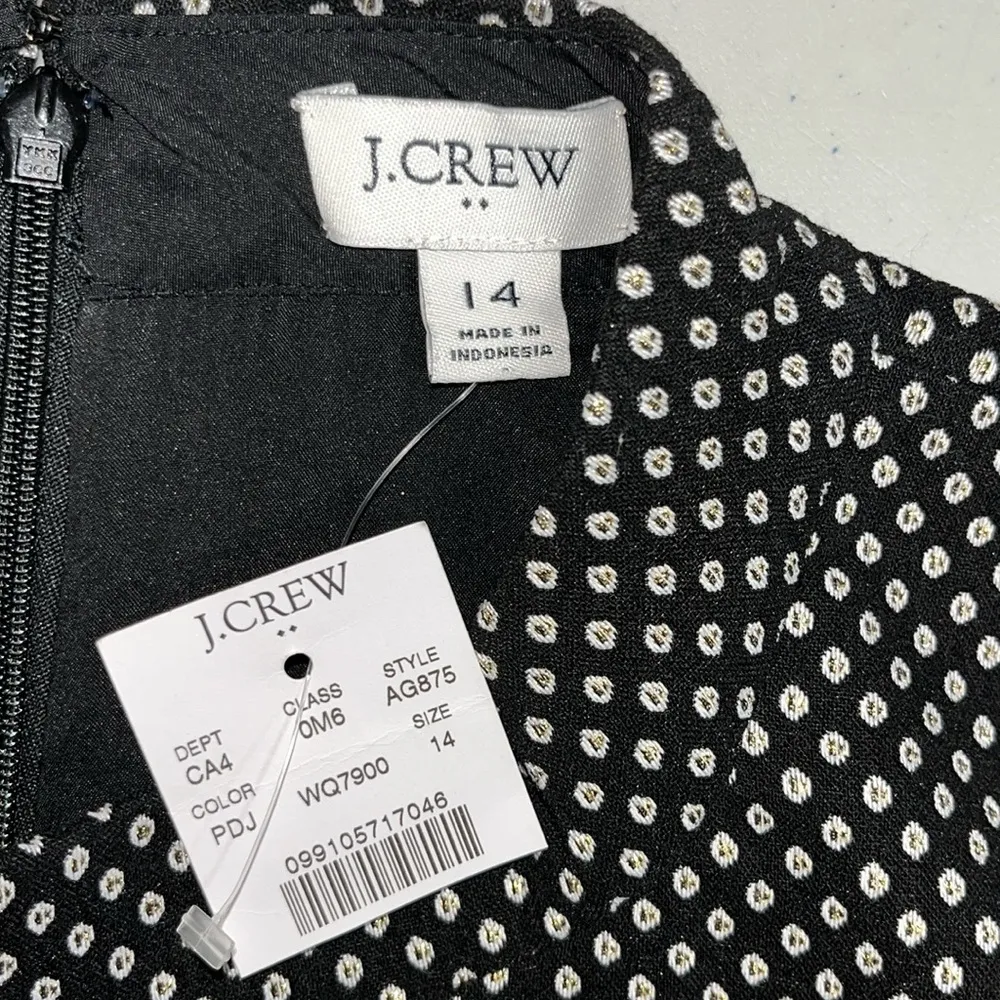 J. Crew NWT Sz 14 Black - White & Metallic Gold Polka Dot Mock Neck Sheath Dress - Image 3