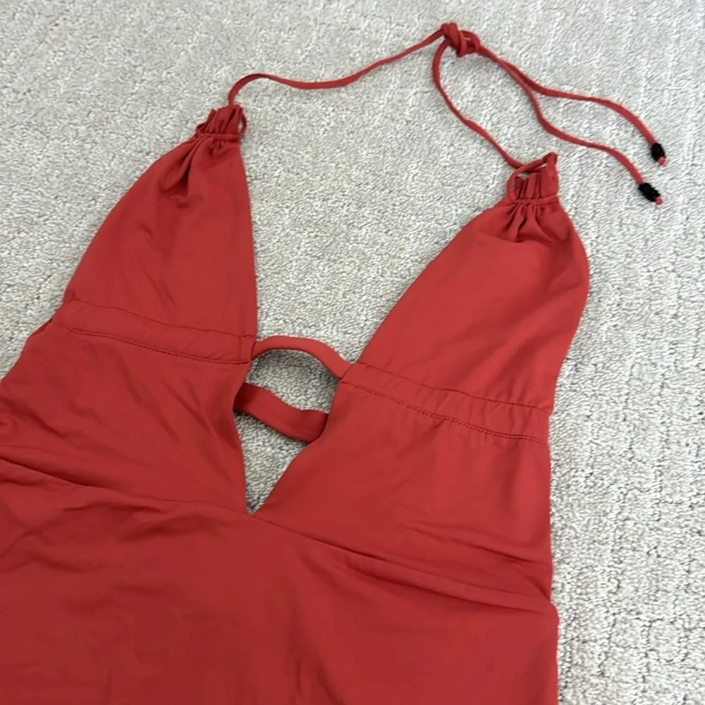 Tavik “Emme” halter one piece rust red dusty plunge v neck high cut cheeky Size L - Image 4