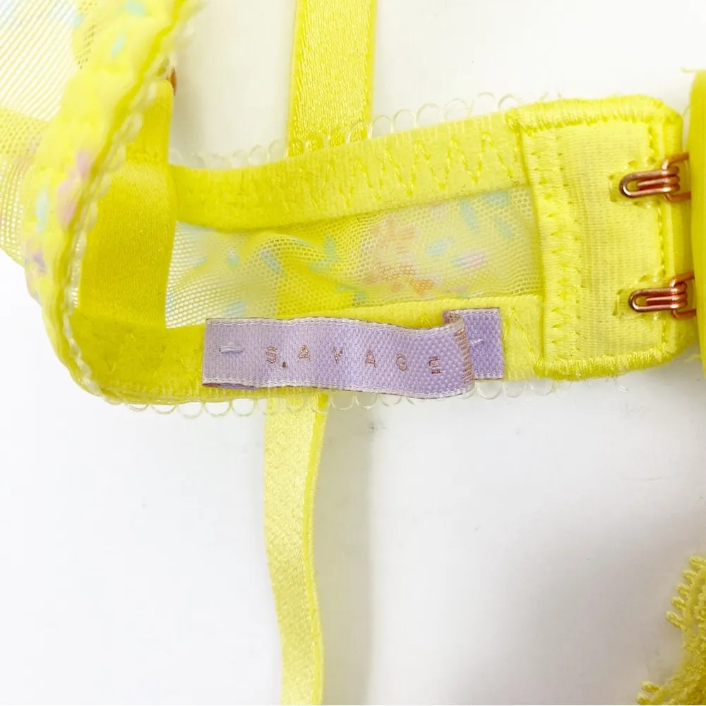 Savage X Fenty Ditsy Floral Limelight Unlined Mesh Lace Bralette Yellow Pink - Image 5