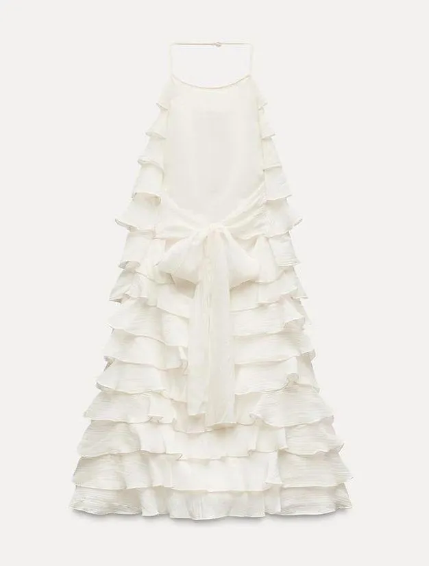 Zara ivory ecru mini dress halter ruffle Bohemian summer vacation evening casual - Image 11