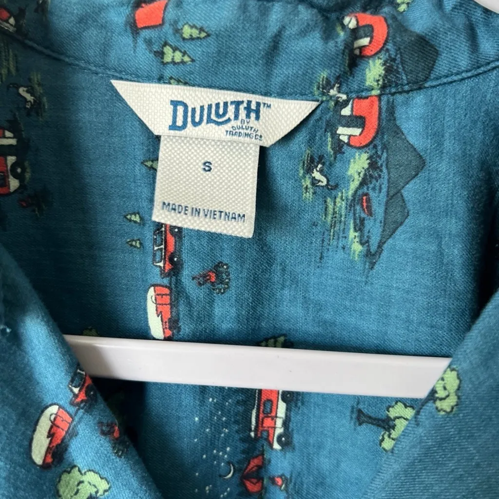 Duluth Trading Co Organic Cotton Printmaker Camper Popover Top Blue - Image 2