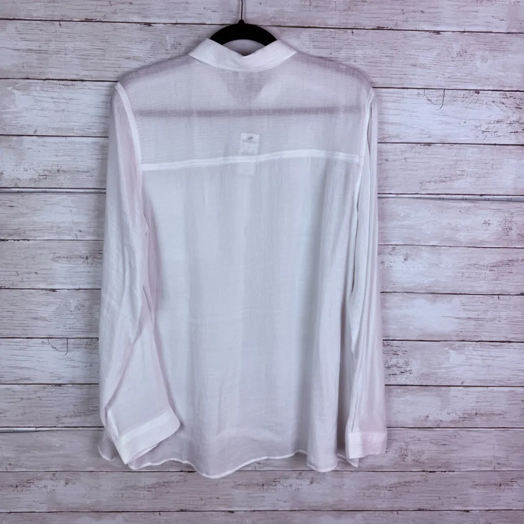 Express Relaxed Fit Portofino Shirt in white sheer crepe fabric Size Large - Image 3
