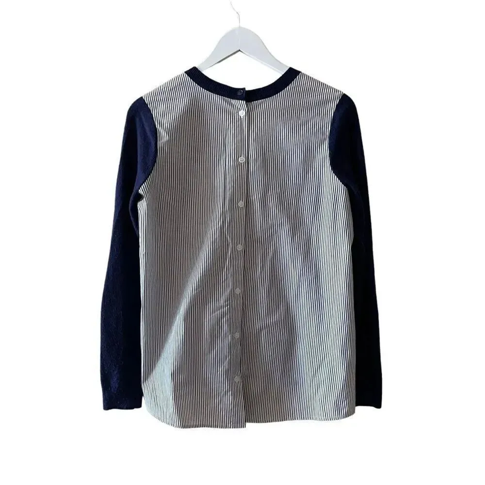 Trouve Mixed Media Solid Front Stripes Back VNeck Lightweight Sweater SZ XS Blue - Image 11