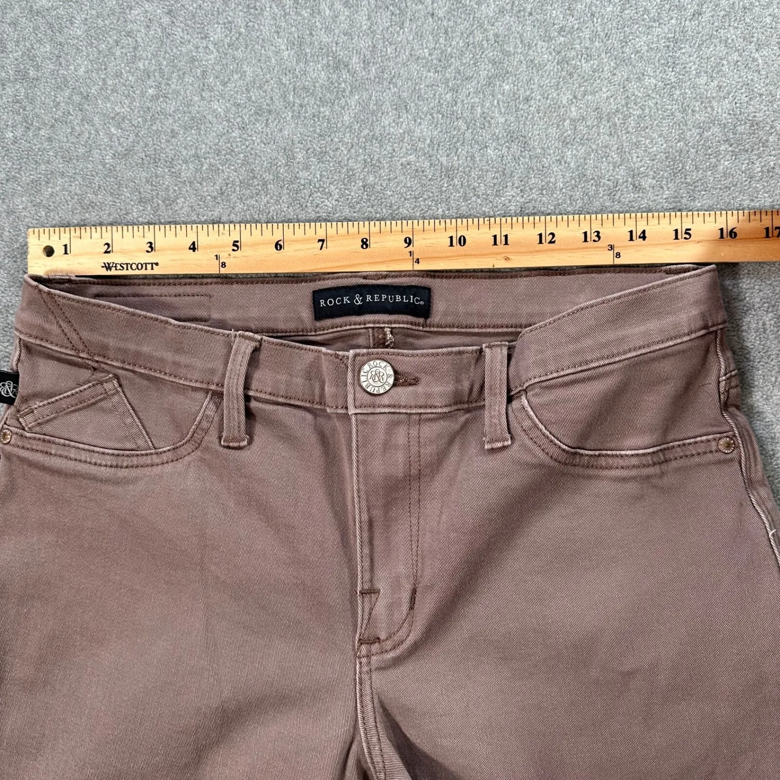 Rock & Republic Kashmere Taupe Brown Ripped Skinny Jeans Women's 12 Mid Rise - Image 8