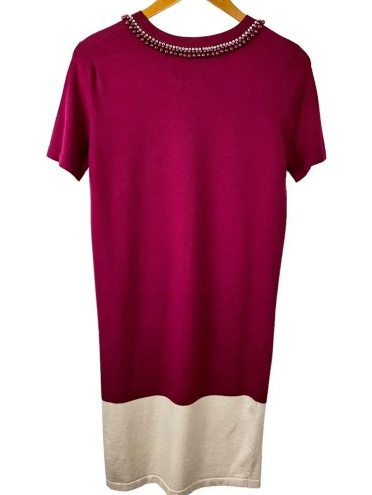 Weekend Max Mara Beaded Neckline Color Block Knit Shift Dress Size Medium - Image 10