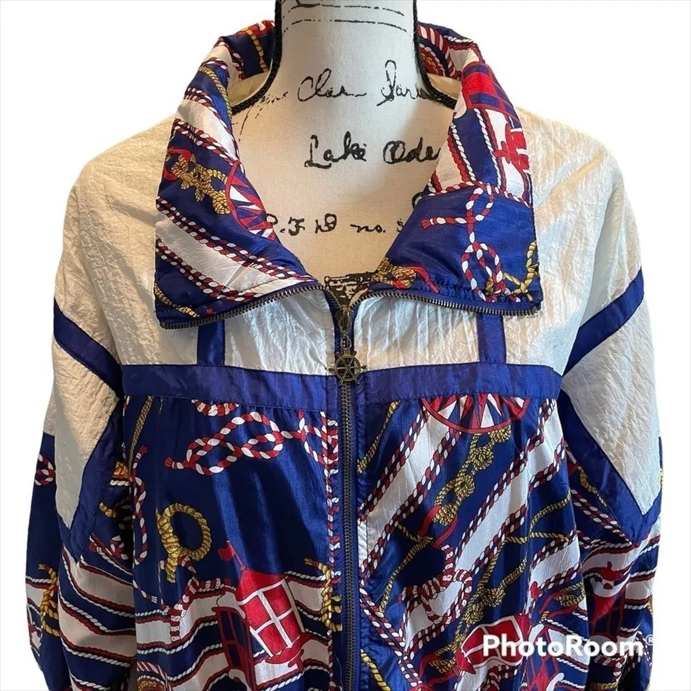 LAVON Windbreaker Jacket Vintage Nautical Size XLarge American theme Coastal White - Image 3