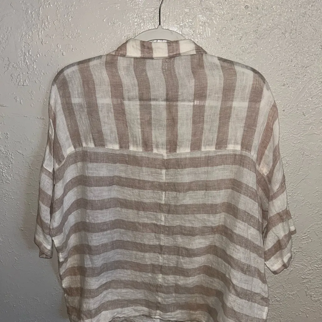 Linen Lace Striped Button-Up Shirt - Image 2