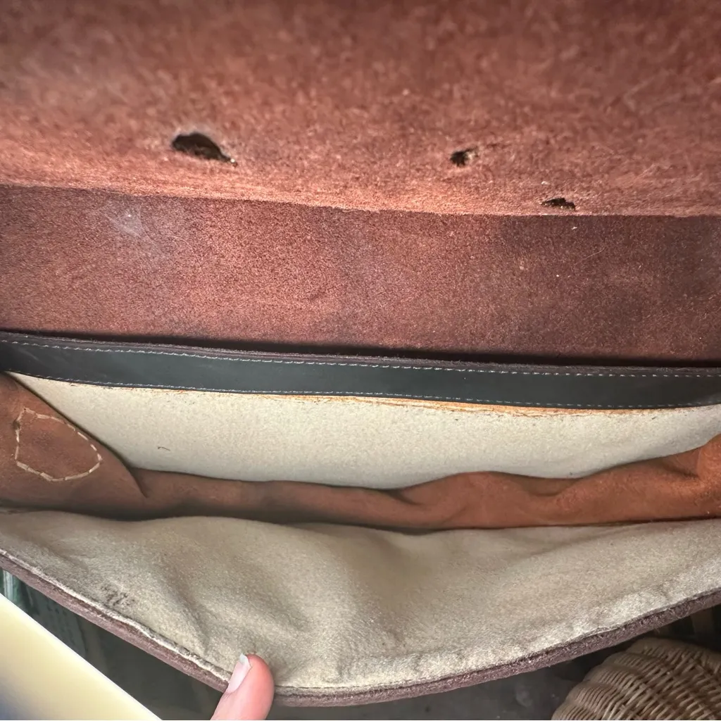 Vintage Handmade Embossed Chocolate Brown Leather Half Moon Saddle Crossbody Bag - Image 4