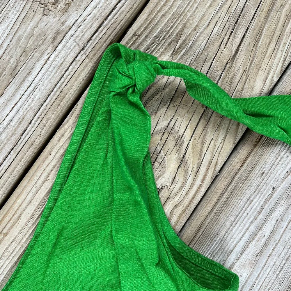 Who What Wear Women's Bright Green Linen Blend Tie Shoulder Top Size XS - Image 5