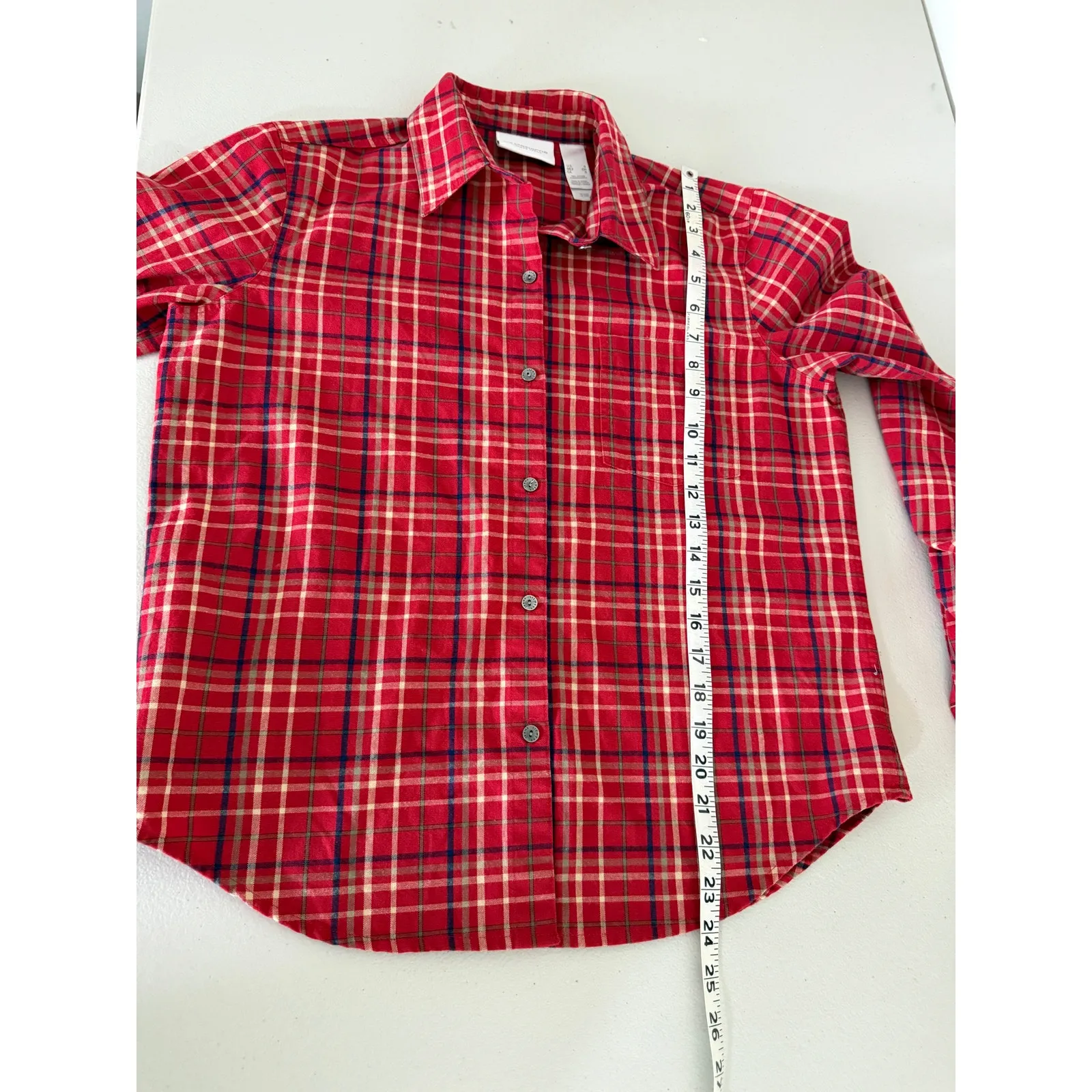 Vtg 80s/90s Liz Claiborne Womens 100% Cotton Red Holiday Plaid Button-up Shirt S - Image 7