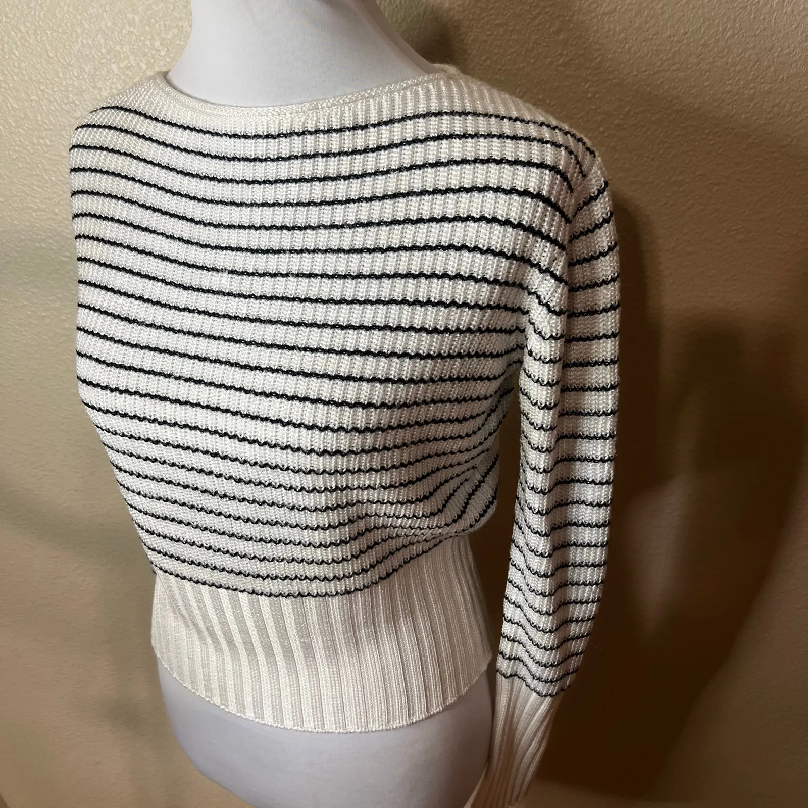 Theory Black White Striped Bateau Boatneck Neckline Sweater MEDIUM - Image 5