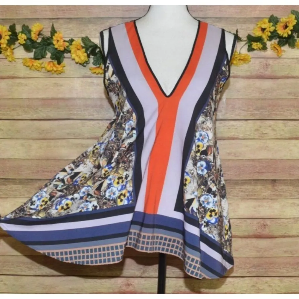 Clover Canyon Top Women's S Chiffon Multicolor Mixed Print Blouse Sleeveless - Image 3