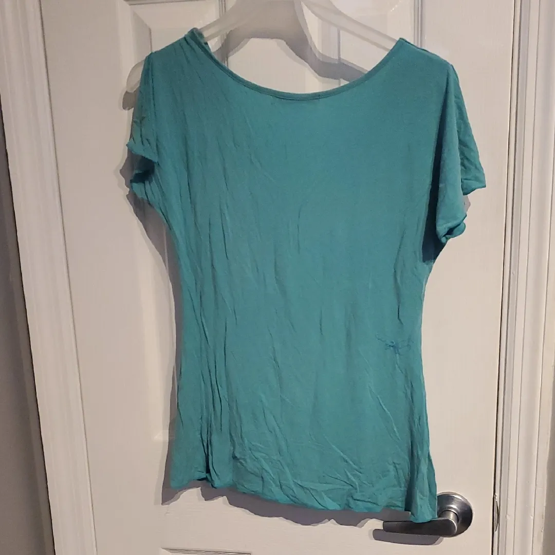 Express Turquoise Short Sleeve Tee with Embellishment - Image 4