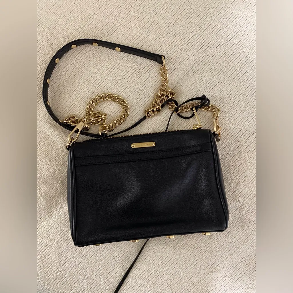 Rebecca Minkoff Mini Mac Black Leather Crossbody Bag Shiny Gold Hardware - Image 11