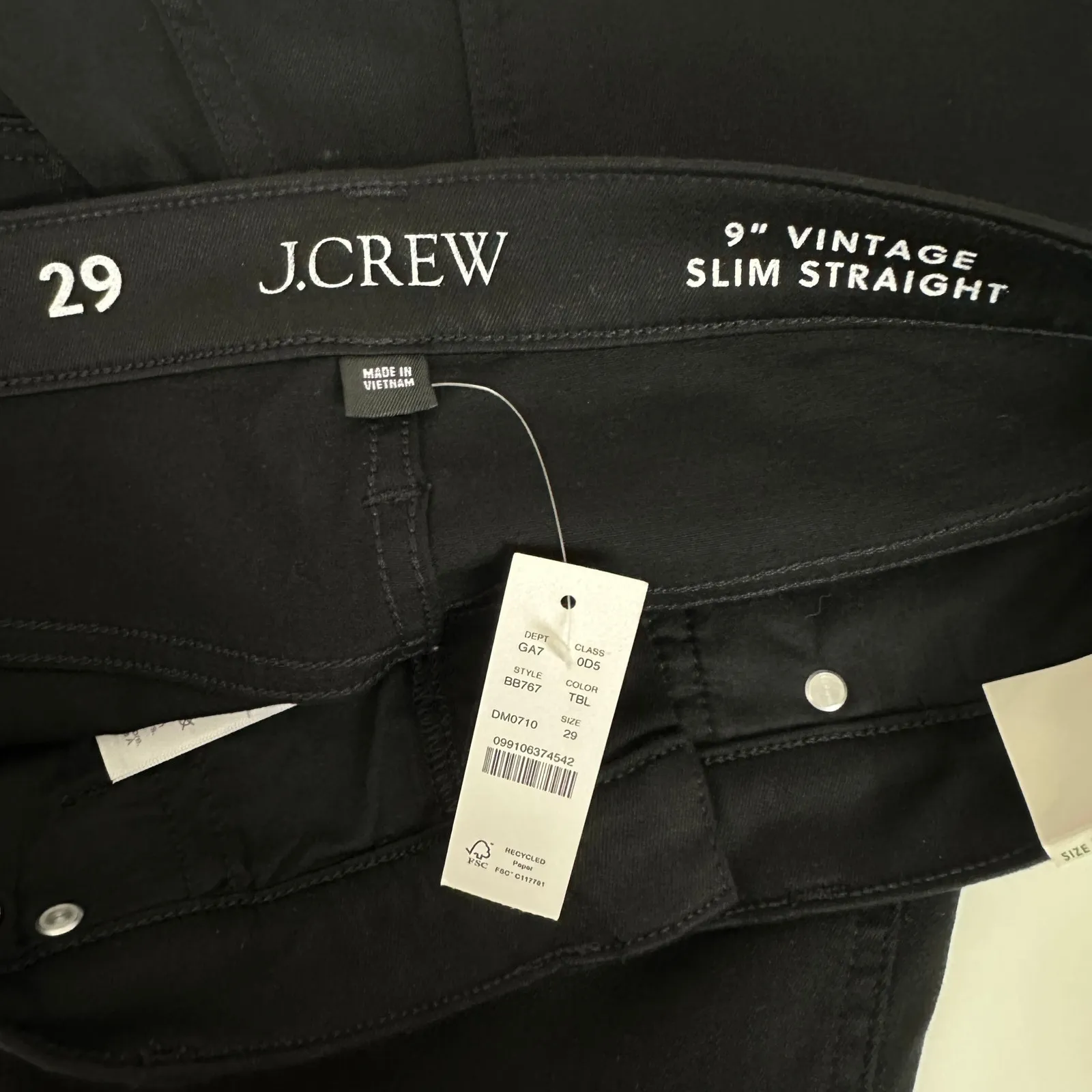 J.Crew 9" Mid Rise Vintage Slim Straight Jean Stay Black Wash Black US 29 NWT - Image 10