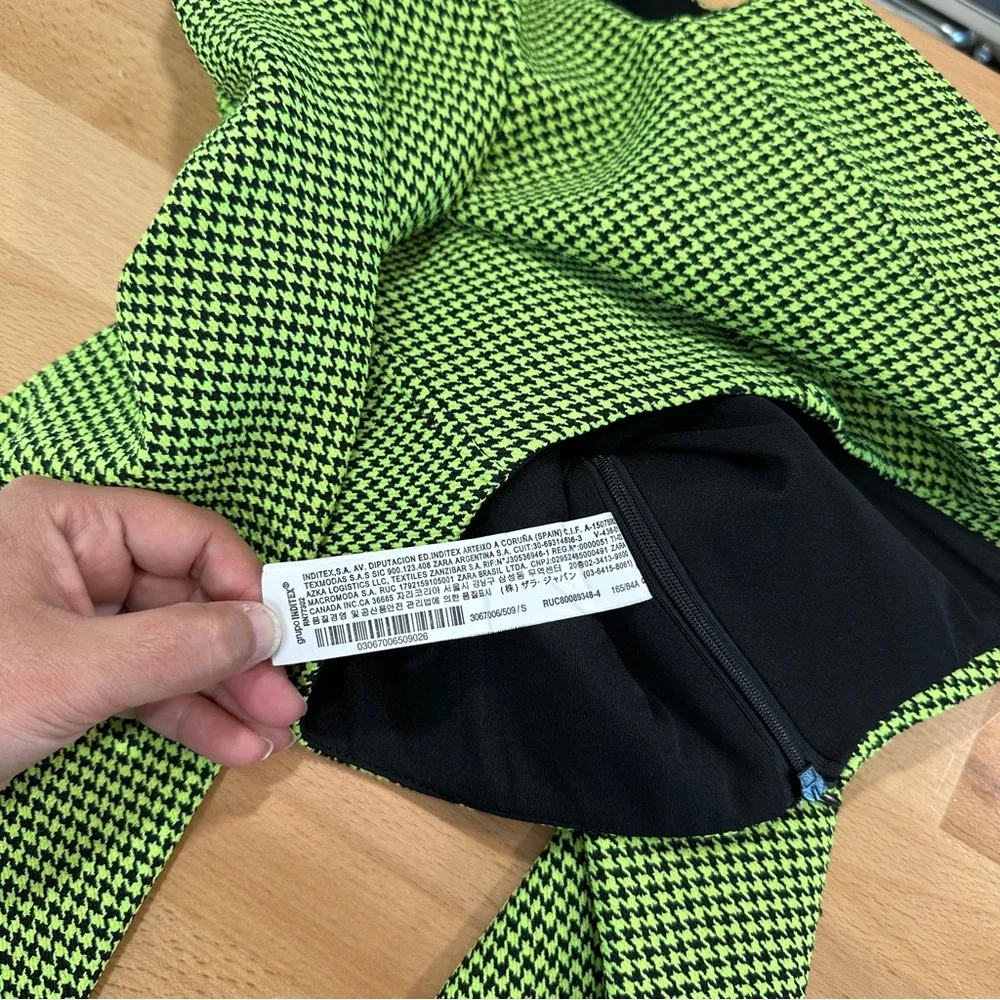 Zara Houndstooth Neon Green Corset Bustier Crop Top Size small - Image 9