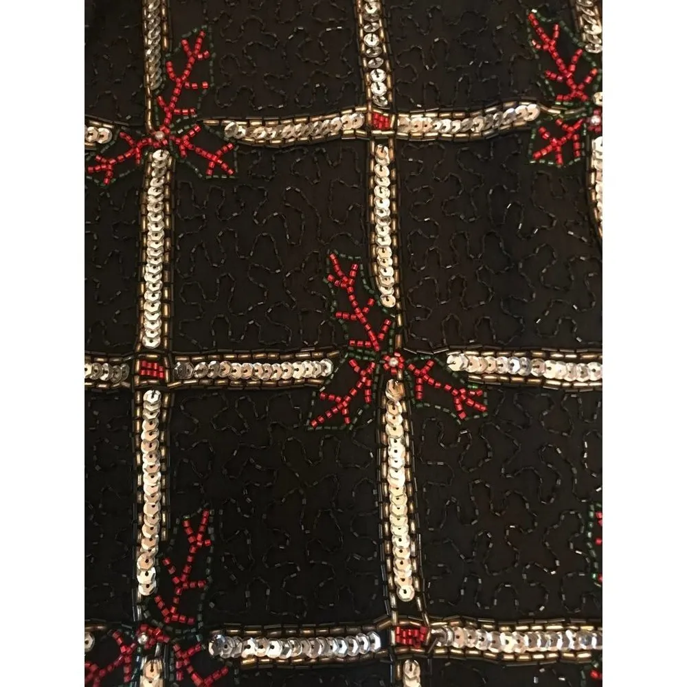 Vintage scala beaded and sequin poinsettia flower cardigan holidays party - Image 9