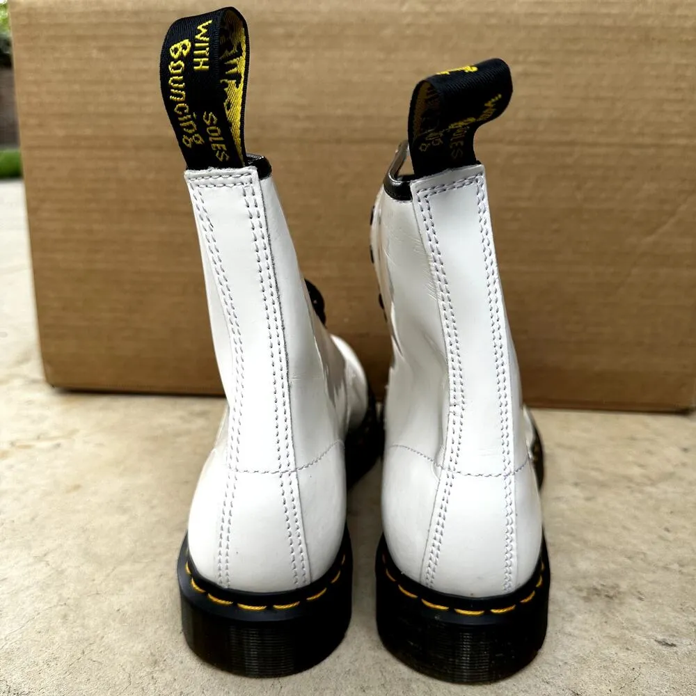 Dr. Martens 1460 Boots Combat 8 Eye Patent Leather Lace Up Block Heel White 11 - Image 4
