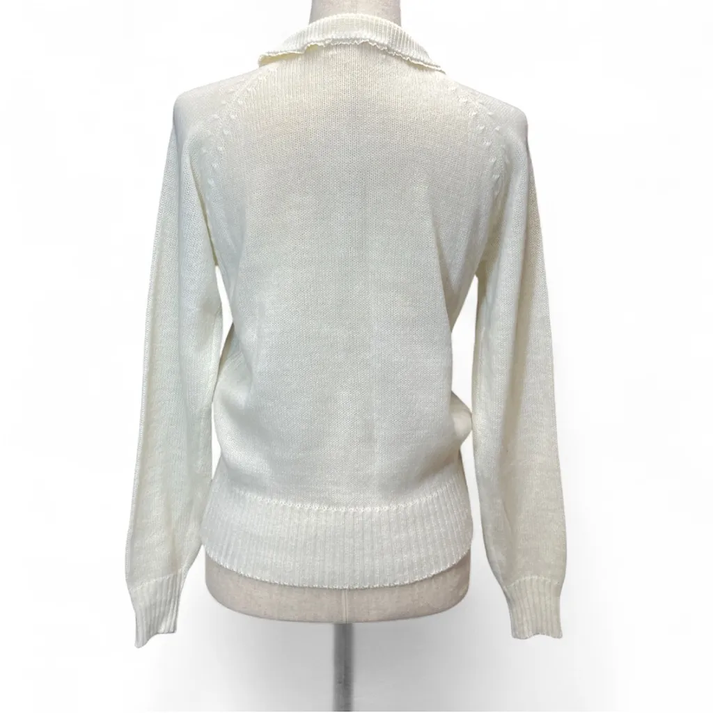 VTG Collections Cream Peter Pan Collar Floral Embroidered Cottagecore Sweater Size L - Image 4