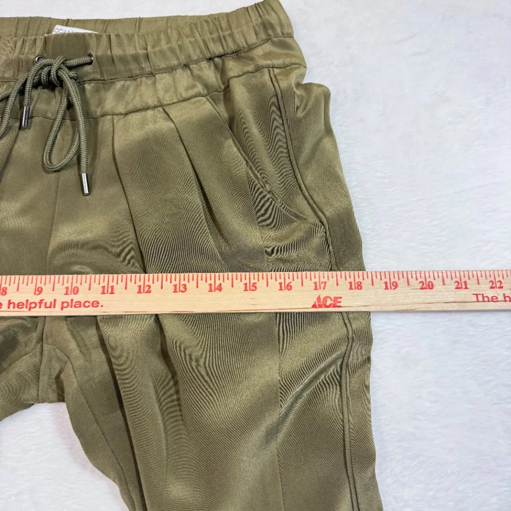 Rebecca Minkoff XS Olive Green Satin Silk Drawstring Pant Stretch Relaxed Resort - Image 10