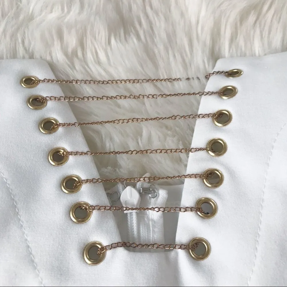 BY THE WAY White Strapless Mini Dress Bodycon Lace Up Chain Formal Party Large‎ - Image 6