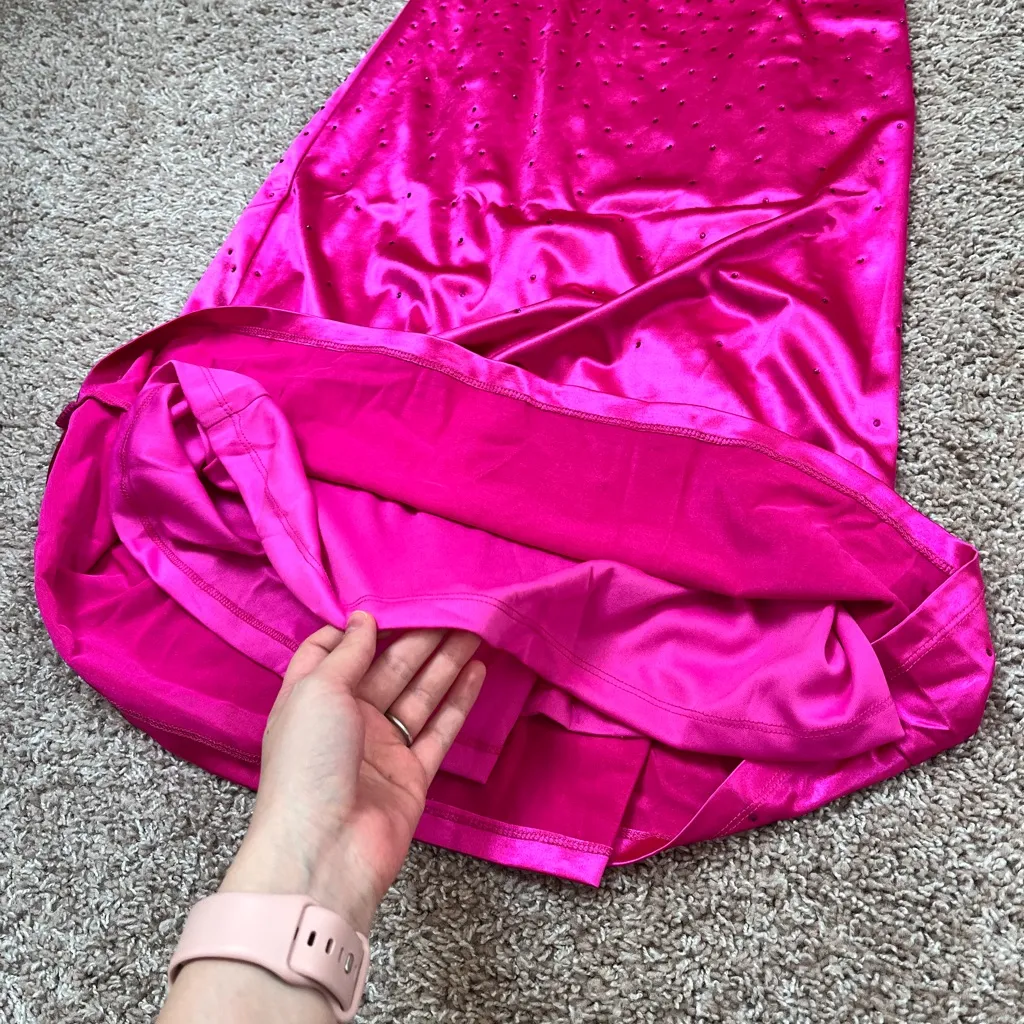 Lulu’s Radiant Satin Rhinestone Maxi Dress Pink - Image 6