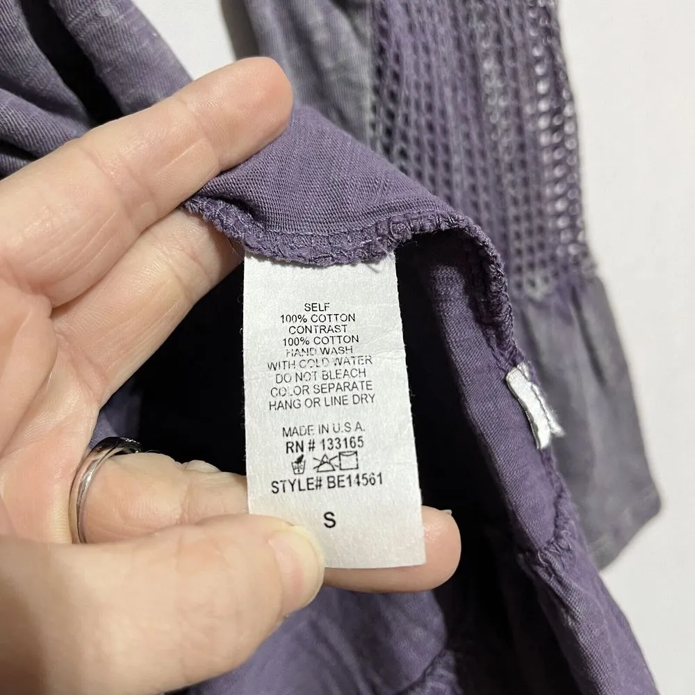 Altar'd State‎ Blouse Top Women's Small Purple Netting 100% Cotton Ruffle Sleeve - Image 3