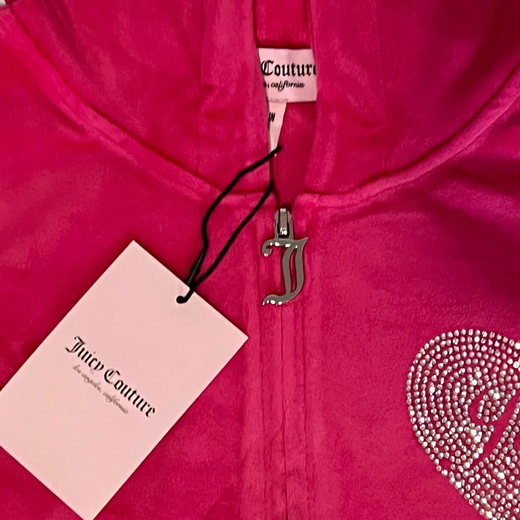 🔥JUICY COUTURE Velour Tracksuit Hoodie Pants Vixen Pink Bling Heart Logo SMALL - Image 7