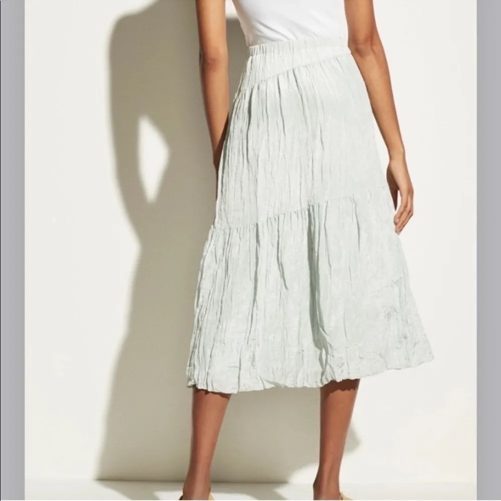 Vince Women's Tiered Asymmetric Skirt Crinkle Mint Size XS Midi Blue - Image 9