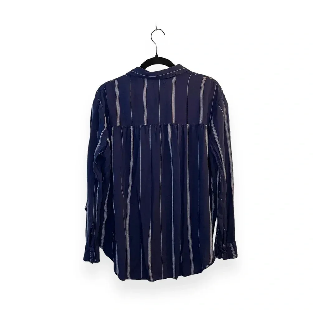 BDG Urban Outfitters Women's Melanie Tie Front Striped Button Up in Navy Size XS - Image 9